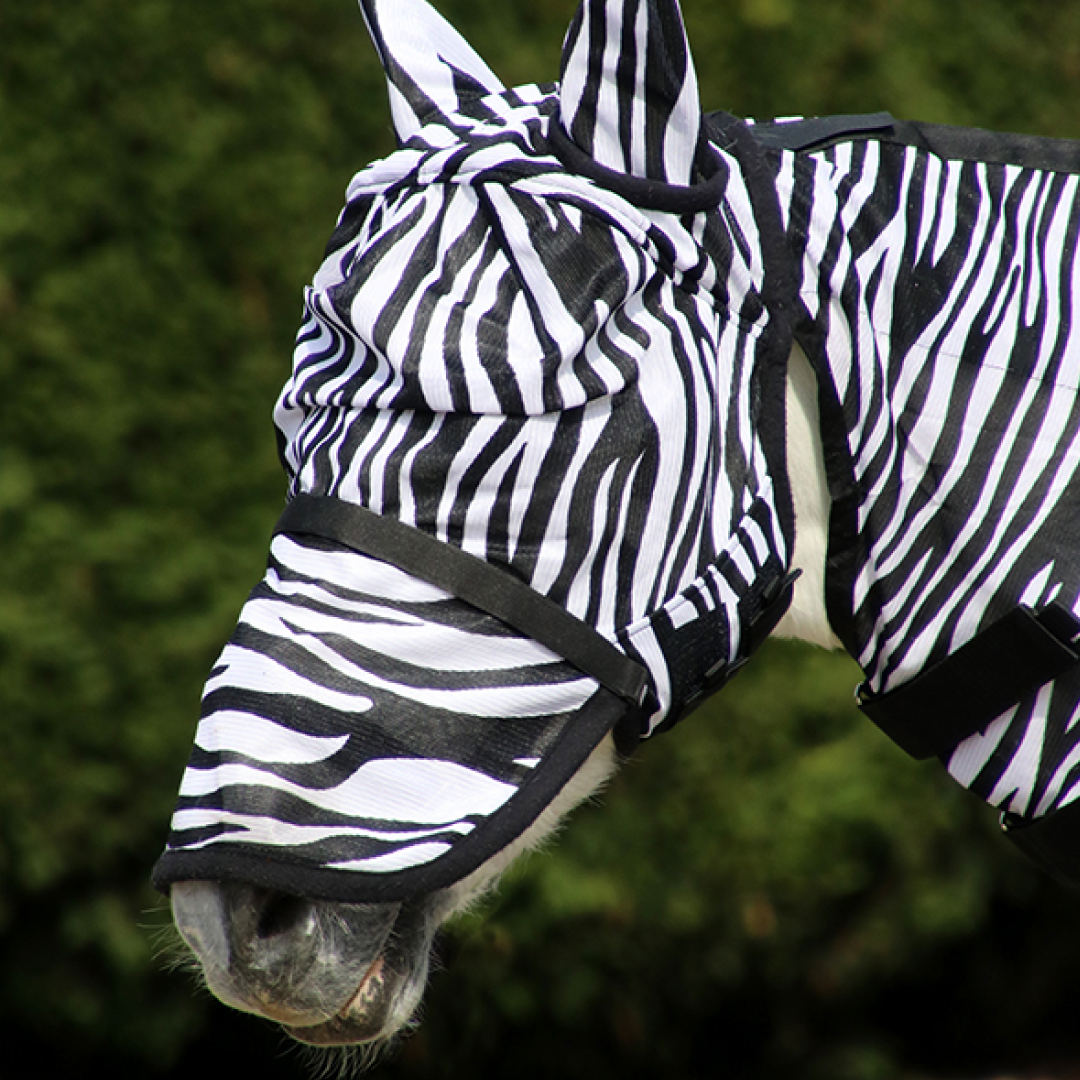 Hy Equestrian Zebra Fly Mask with Ears and Detachable Nose
