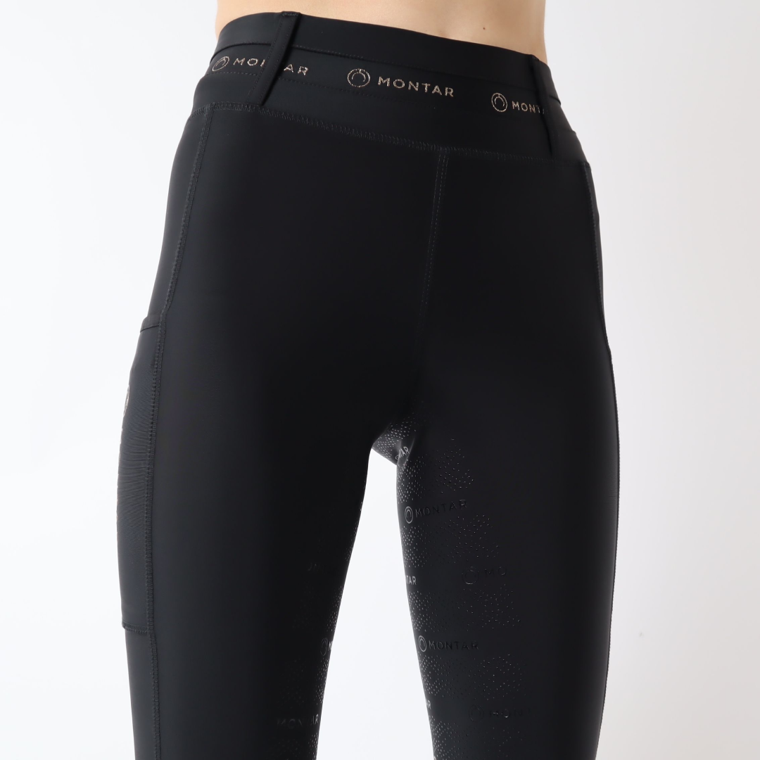 Montar Shelby Ladies Logo Tape Gold Pull on Full Grip Riding Tights