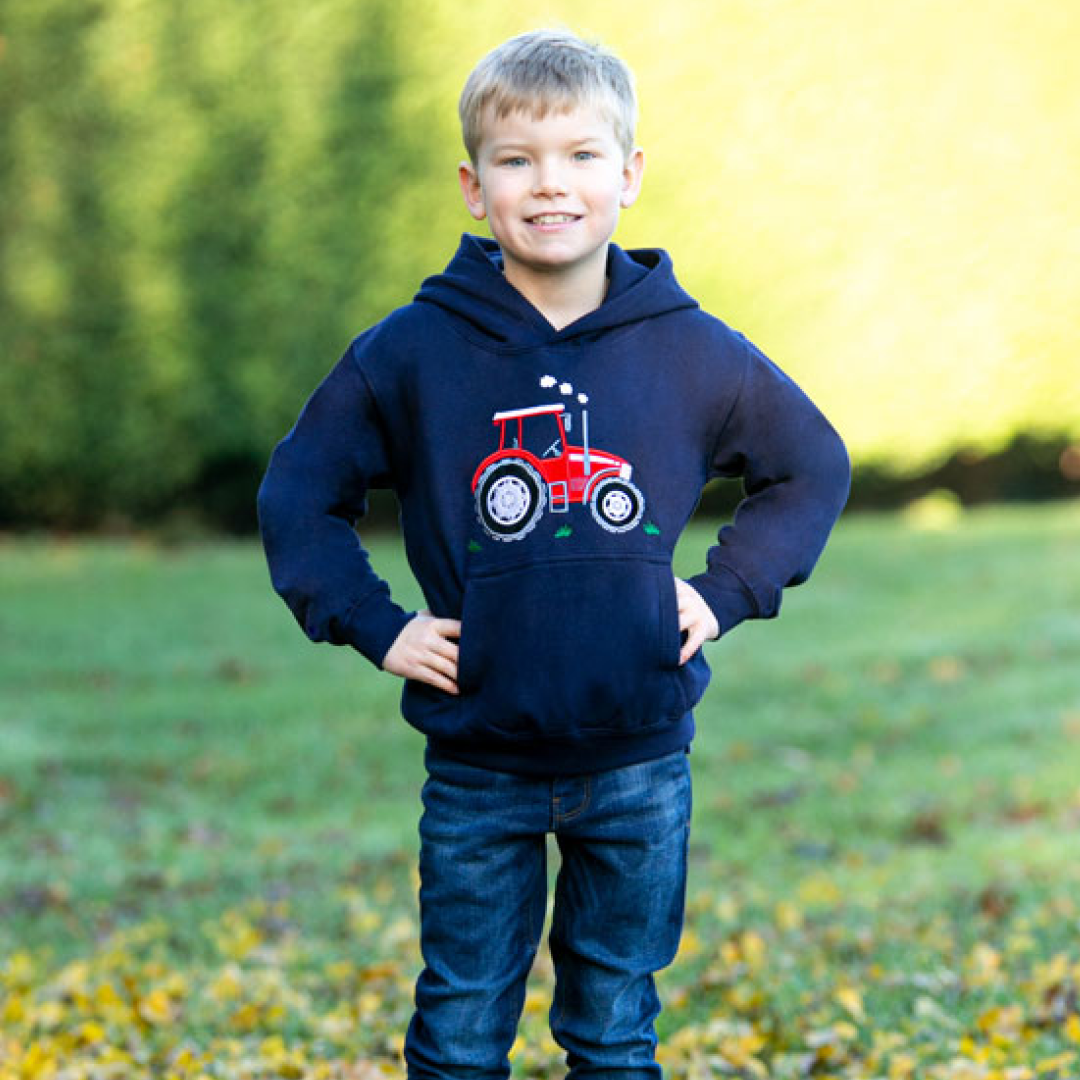 British Country Collection Big Red Tractor Childrens Applique Hoodie