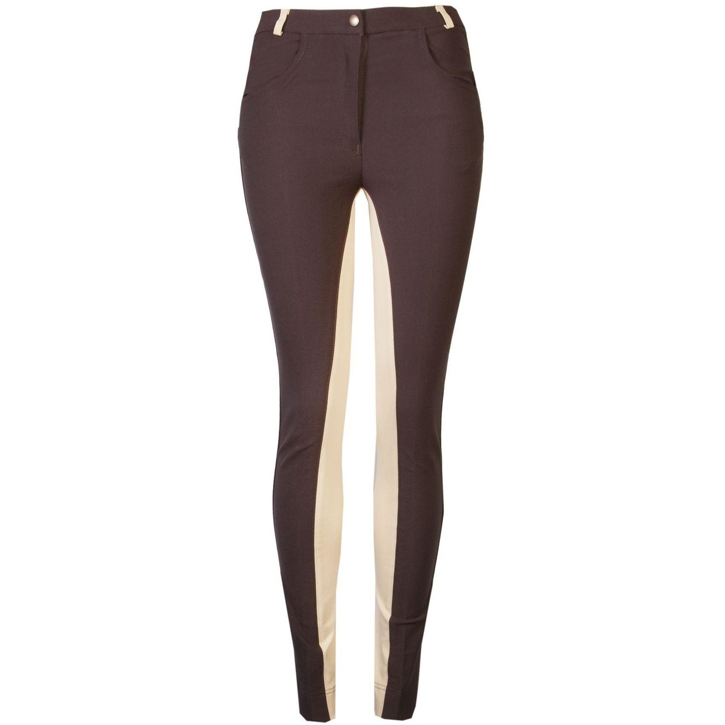 GS Equestrian Ladies Deluxe Micro Jodhpurs, Brown/Beige