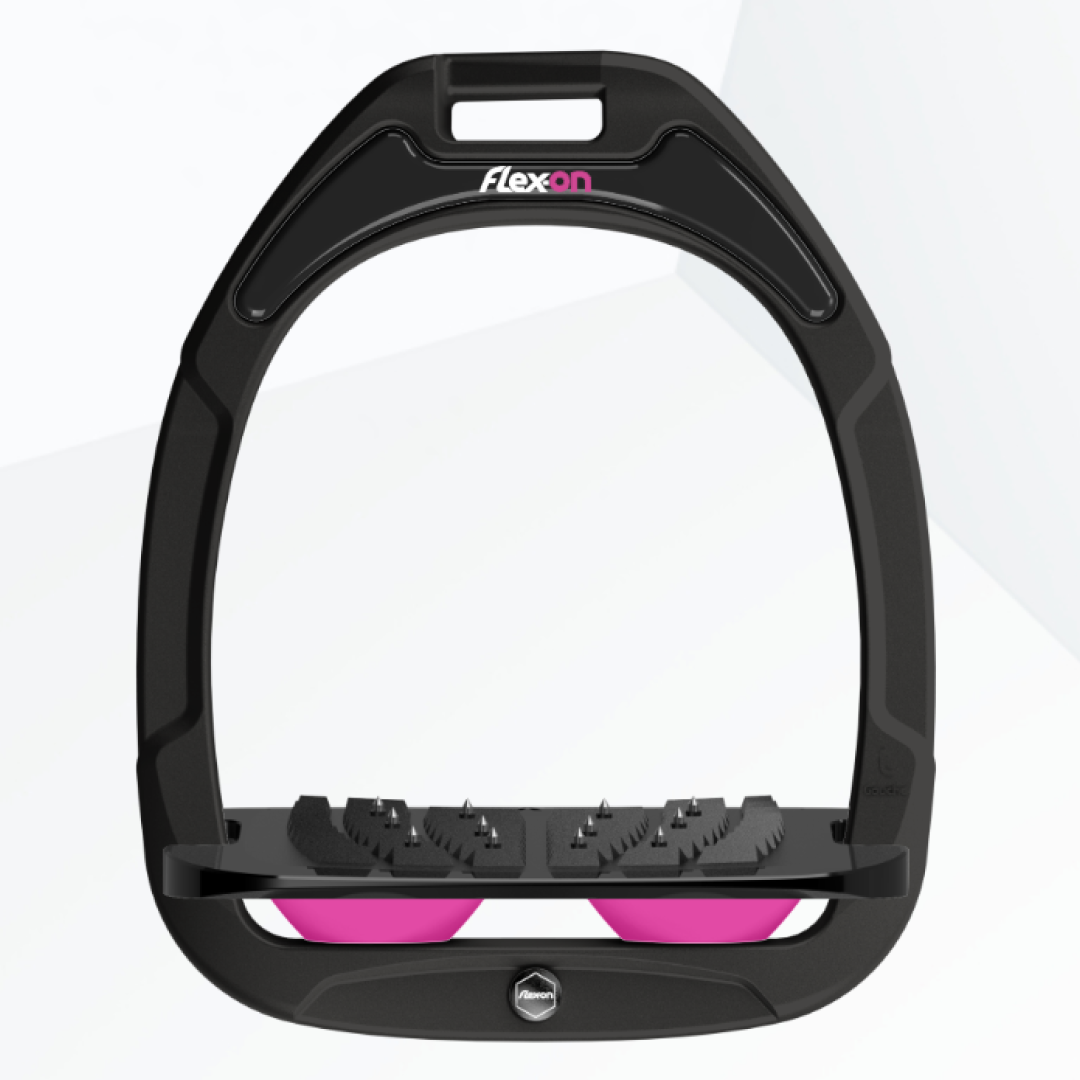 Flex-On Green Composite Inclined Ultra Grip Stirrups - Black/Black/Pink