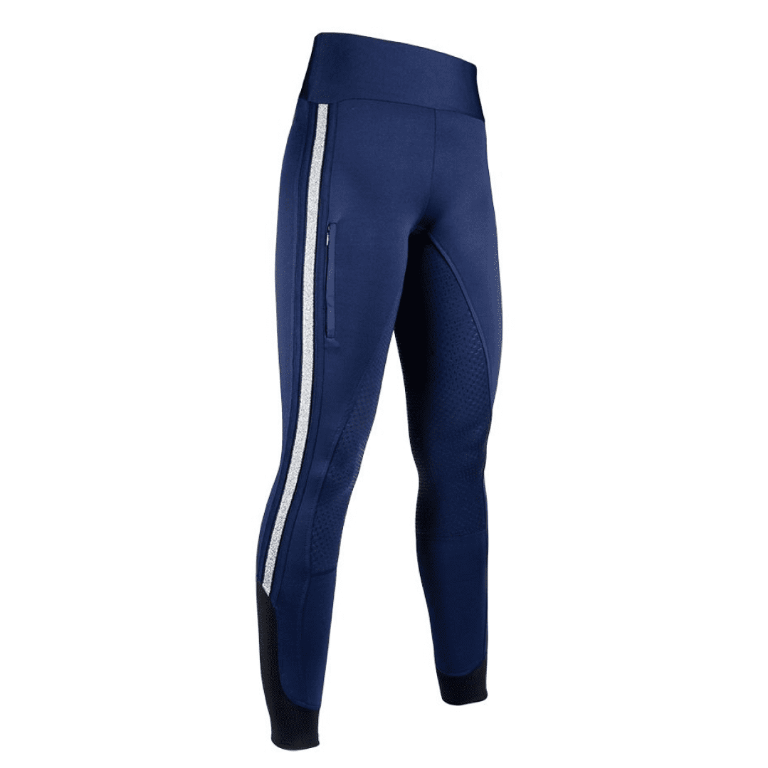 HKM Silver Stripe Style Silicone Full Seat Riding Leggings