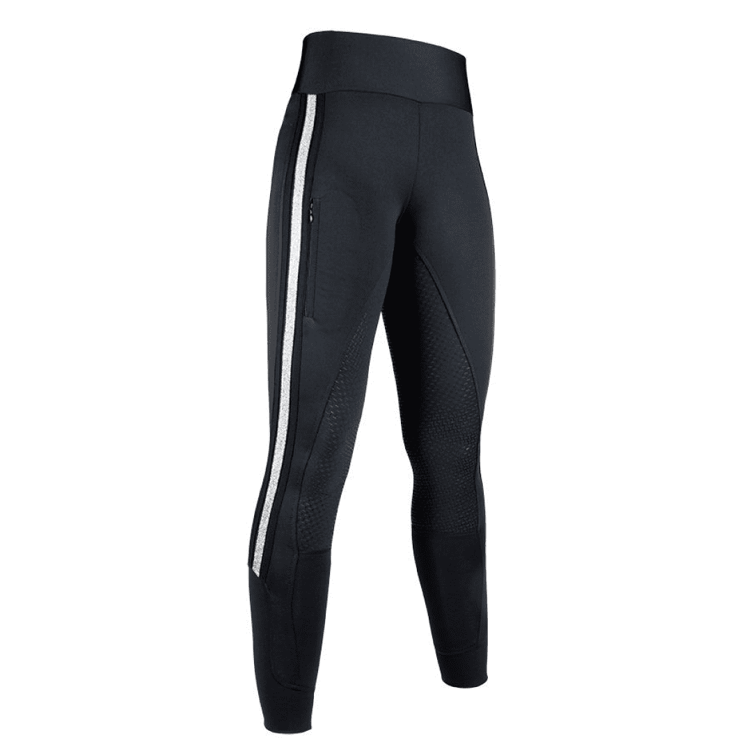 HKM Silver Stripe Style Silicone Full Seat Riding Leggings