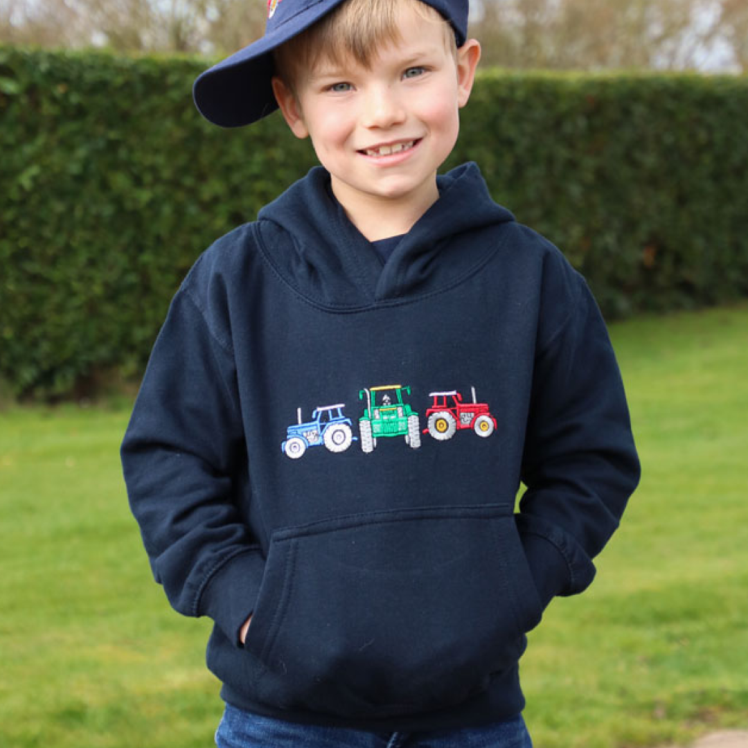 British Country Collection Three Tractors Childrens Hoodie