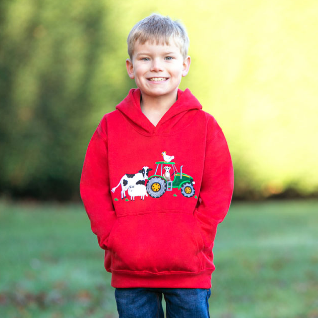 British Country Collection Farmyard Childrens Applique Hoodie
